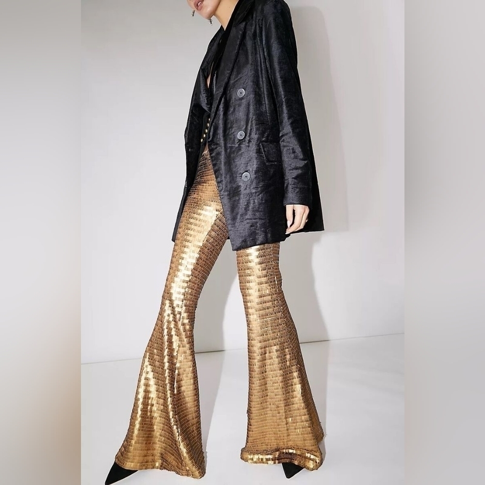 Free People Gold Party Flare Pants